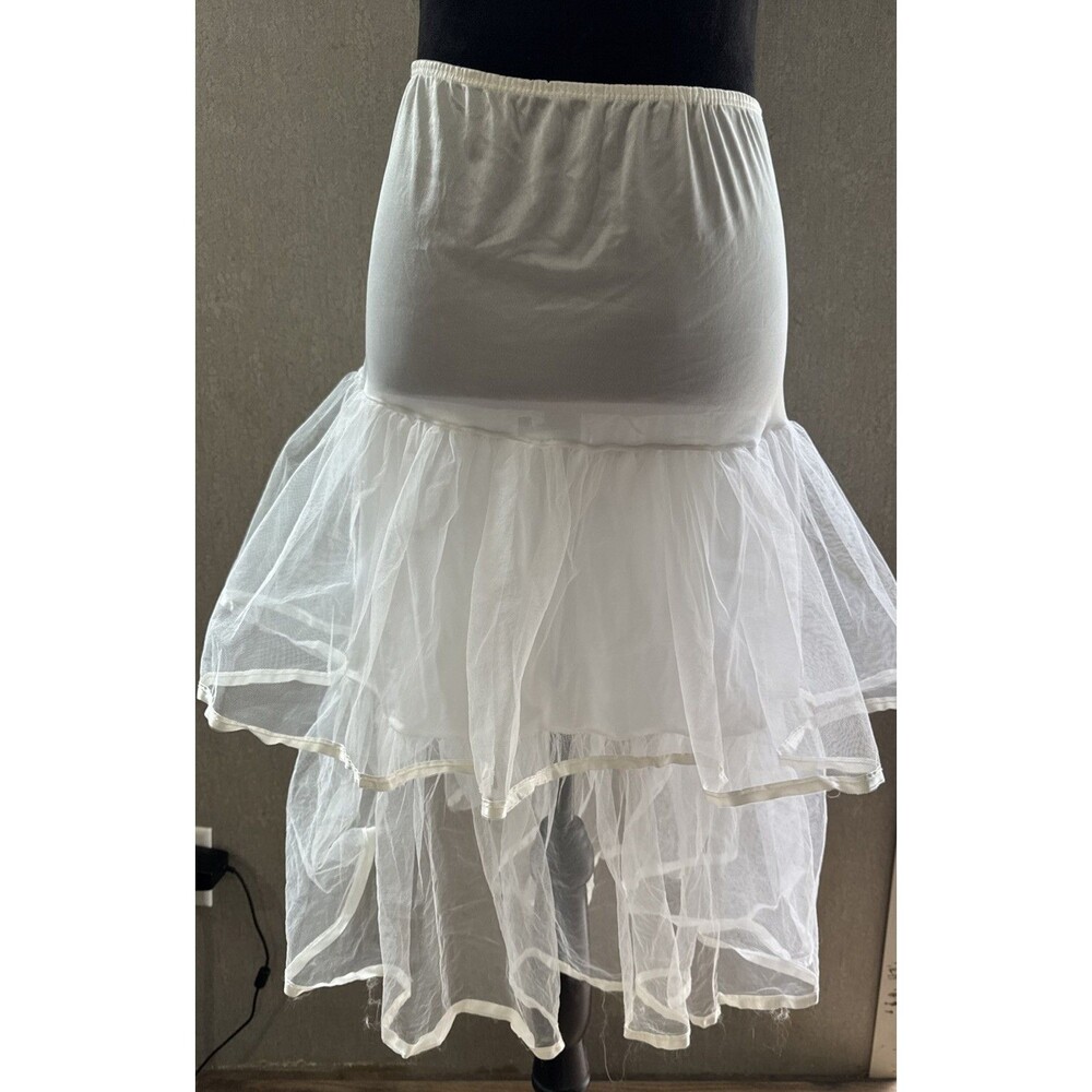 Vintage 70s Paramount NY Crinoline Petticoat Tiered Tulle Slip White Medium